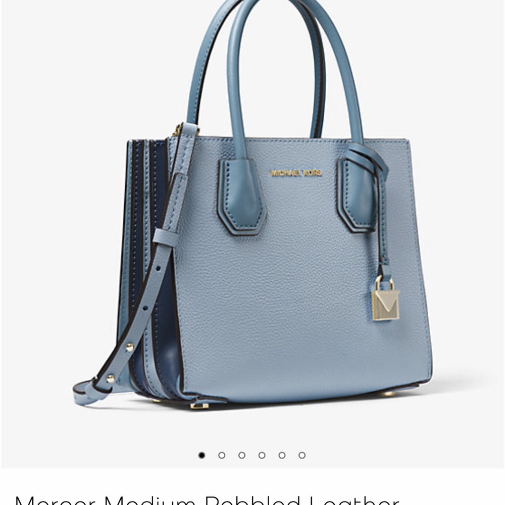 Michael Kors Blue Pebbled Leather Satchel with Gold Accents